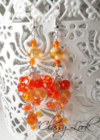 Кристални Обици модел Fire Kiss оранжеви кристали